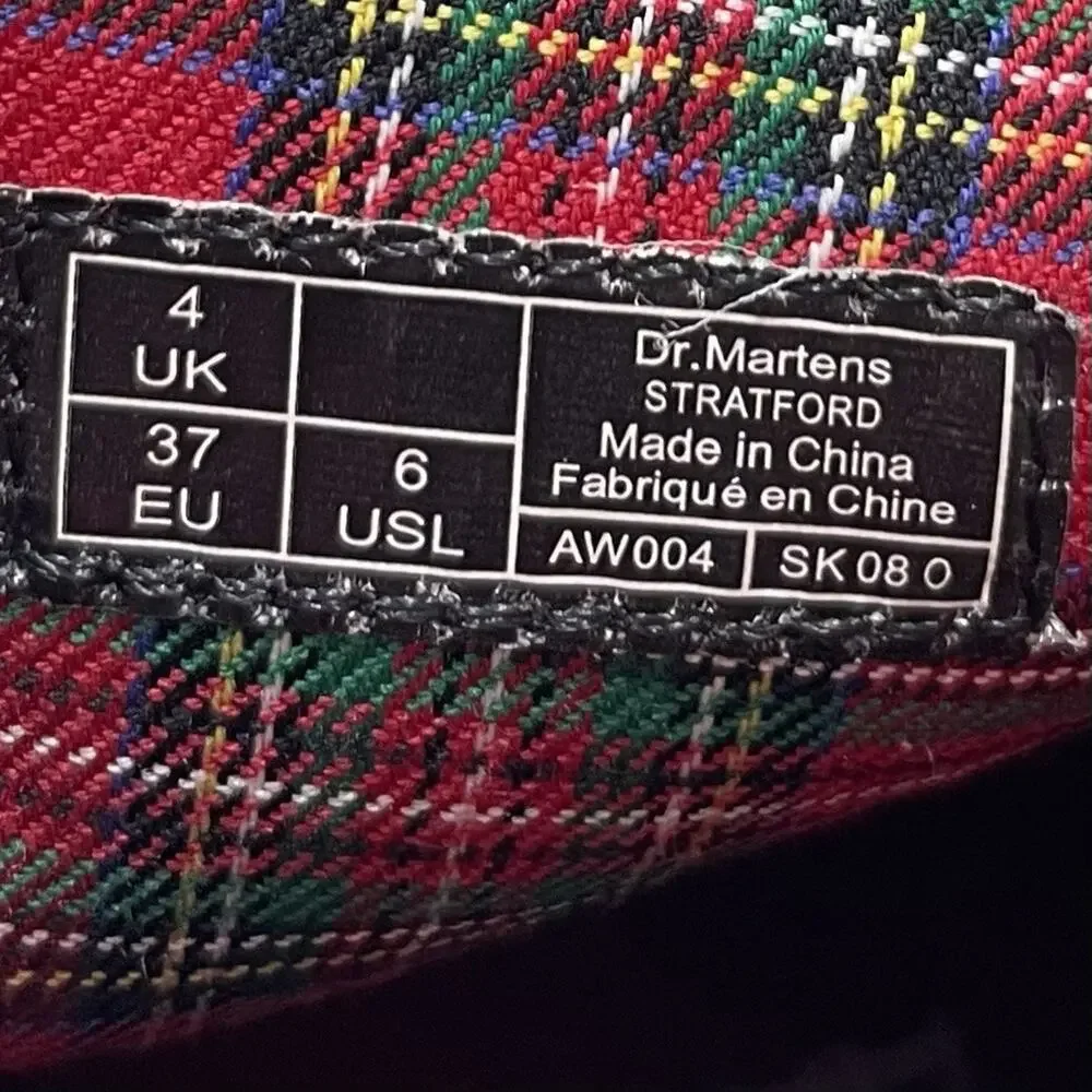 Dr Martens Docs Stratford Canvas Fold Over Boots Womens Size 6 Red Tartan Inlay